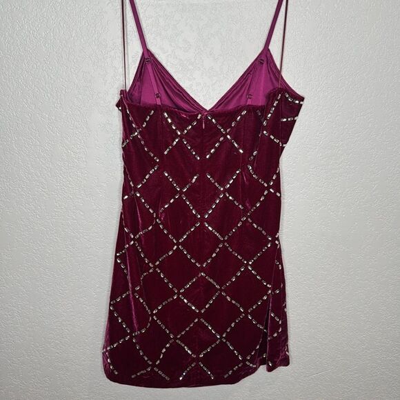 NWT Ramy Brook Omega Rhinestone Fuchsia Velvet Mini Dress Large - Picture 6 of 12